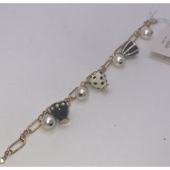 Kate Spade X Disney Alice in Wonderland Teacup Charm Bracelet Gold Pearls Enamel - Picture 1 of 10